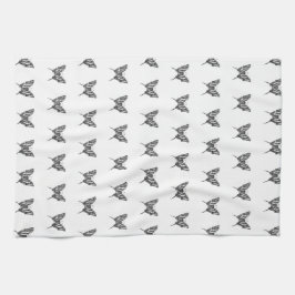 白黒ゼブラバタフライインクスケッチパターン キッチンタオル