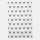 白黒ゼブラバタフライインクスケッチパターン キッチンタオル (縦)