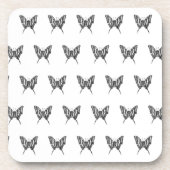 白黒ゼブラバタフライインクスケッチパターン コースター (正面)