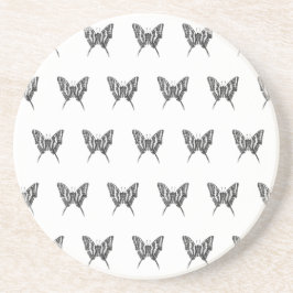白黒ゼブラバタフライインクスケッチパターン コースター