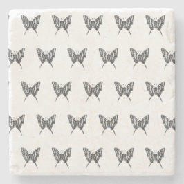 白黒ゼブラバタフライインクスケッチパターン ストーンコースター