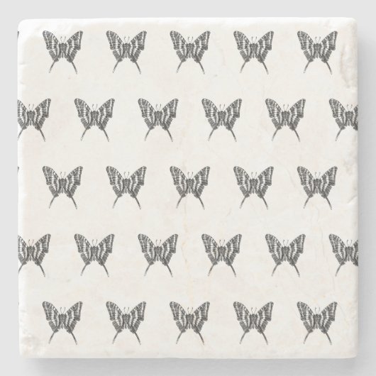 白黒ゼブラバタフライインクスケッチパターン ストーンコースター (正面)