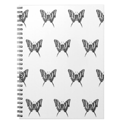 白黒ゼブラバタフライインクスケッチパターン ノートブック (正面)