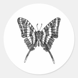 白黒ゼブラバタフライインクスケッチパターン ラウンドシール