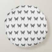 白黒ゼブラバタフライインクスケッチ ラウンドクッション (裏面)