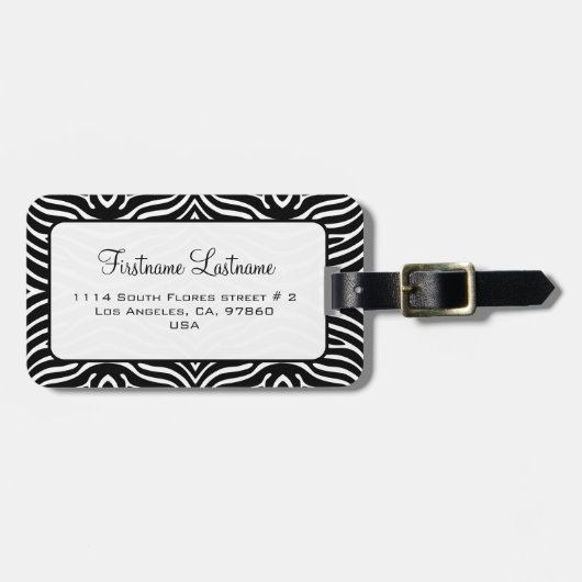白黒ゼブラパターンカスタマイズ ラゲッジタグ (正面横)