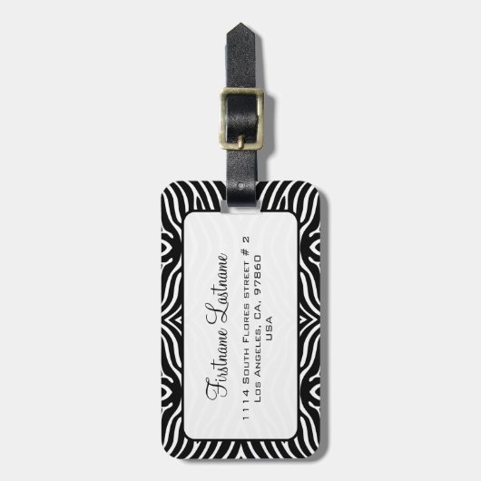 白黒ゼブラパターンカスタマイズ ラゲッジタグ (正面縦)