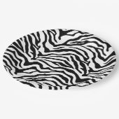 白黒ゼブラパターンストライプの ペーパープレート (アングル)