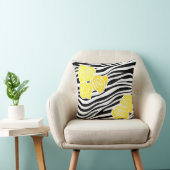 白黒ゼブラパターン+黄色のバラ クッション (椅子)