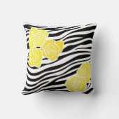 白黒ゼブラパターン+黄色のバラ クッション (裏面)