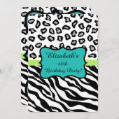 白黒ゼブラヒョウ皮60thバースデーパーティー 招待状 (正面/裏面)
