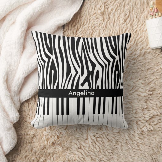 白黒ゼブラプリントとピアノコレクション クッション (ブランケット)