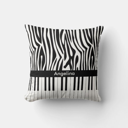 白黒ゼブラプリントとピアノコレクション クッション (正面)