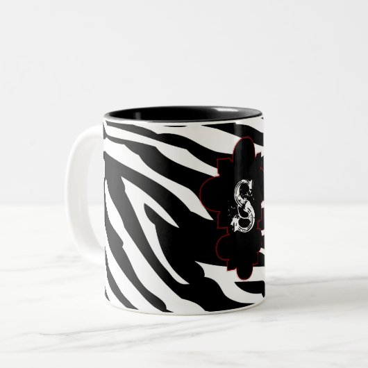 白黒ゼブラプリント動物コーヒーマグカップ ツートーンマグカップ (正面左)