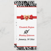 白黒ゼブラプリント、赤い宝石のウェディングプログラム プログラム (正面/裏面)