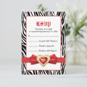 白黒ゼブラプリント&赤い宝石ウェディングRSVP 出欠カード (スタンド正面)