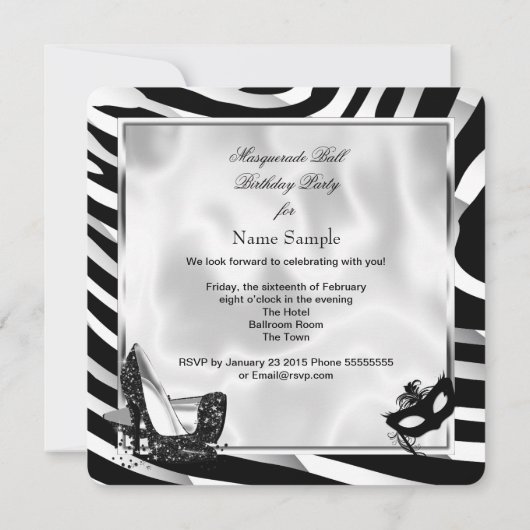 白黒ゼブラマスカレードボールパーティー2 招待状 (裏面)