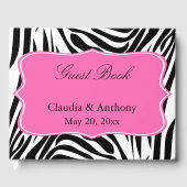 白黒ゼブラ印刷とホットピンクありがとう ゲストブック (正面)
