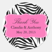 白黒ゼブラ印刷とホットピンクありがとう ラウンドシール (正面)