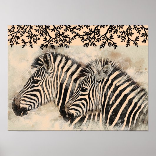 白黒ゼブラ印刷アフリカアート ポスター (正面)