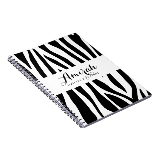 白黒ゼブラ印刷ノートブパーソナライズされたック ノートブック (右側)
