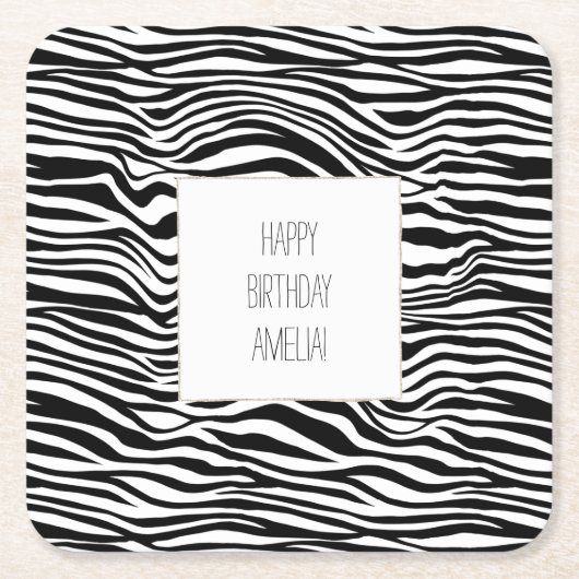 白黒ゼブラ印刷 スクエアペーパーコースター (正面)