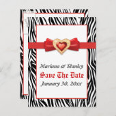 白黒ゼブラ印刷、赤い宝石の保存日付 案内ポストカード (正面/裏面)