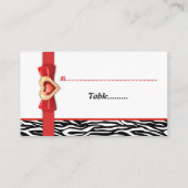 白黒ゼブラ印刷、赤結婚の座席表 プレイスカード (裏面)