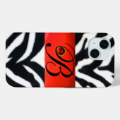 白黒ゼブラ毛皮の赤い宝石モノグラム Case-Mate iPhoneケース (裏面 (横))