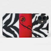 白黒ゼブラ毛皮の赤い宝石モノグラム Case-Mate iPhoneケース (裏面(横))