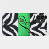 白黒ゼブラ毛皮エメラルドグリーン宝石モノグラム Case-Mate iPhoneケース (裏面(横))