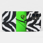 白黒ゼブラ毛皮エメラルドグリーン宝石モノグラム Case-Mate iPhoneケース (裏面(横))