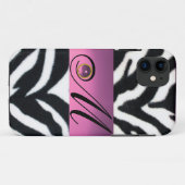 白黒ゼブラ毛皮ピンク薄紫宝石モノグラム。 Case-Mate iPhoneケース (裏面(横))