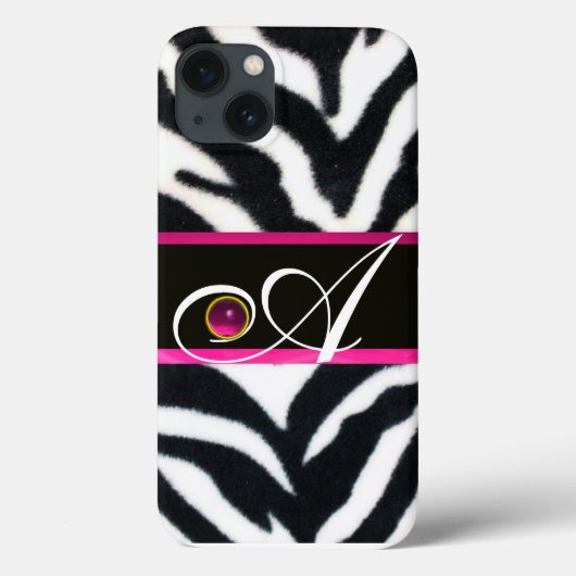 白黒ゼブラ毛皮明るい赤紫色ピンクジェムモノグラム Case-Mate iPhoneケース (裏面)