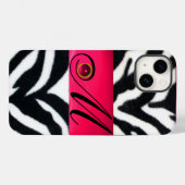 白黒ゼブラ毛皮明るい赤紫色ピンクジェムモノグラム Case-Mate iPhoneケース (裏面 (横))