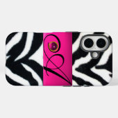 白黒ゼブラ毛皮明るい赤紫色ピンクジェムモノグラム Case-Mate iPhoneケース (裏面 (横))