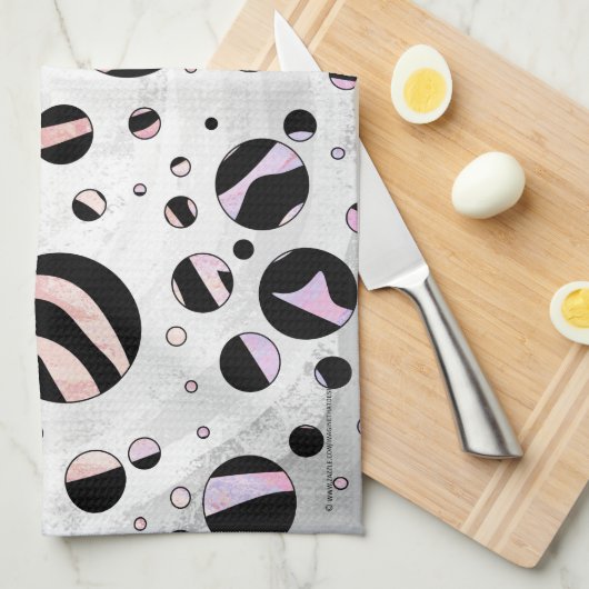 白黒ゼブラ水玉模様 キッチンタオル (四つ折り)