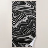白黒ゼブラ波図法 ビーチタオル (正面)