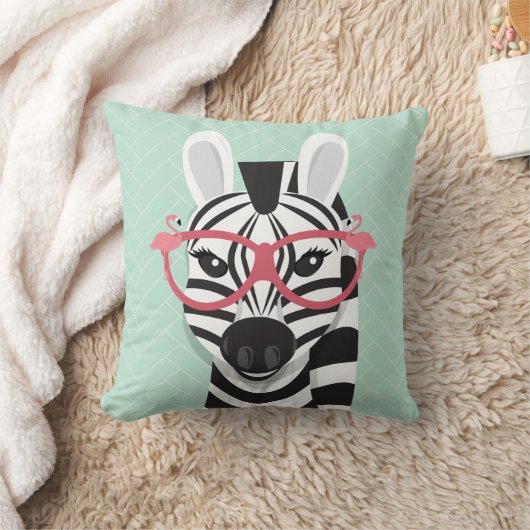 白黒ゼブラ着るピンクのフラミンゴサングラス クッション (ブランケット)