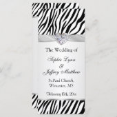 白黒ゼブラ、リボン、宝石結婚式 プログラム (正面/裏面)