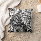 白黒ゼンフローラパターン(の模様が)あるスケッチ クッション (ブランケット)