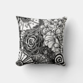 白黒ゼンフローラパターン（の模様が）あるスケッチ クッション (正面)
