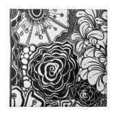 白黒ゼンフローラパターン(の模様が)あるスケッチ タイル (正面)