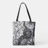 白黒ゼンフローラパターン(の模様が)あるスケッチ トートバッグ (裏面)