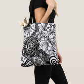 白黒ゼンフローラパターン(の模様が)あるスケッチ トートバッグ (クローズアップ)