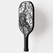 白黒ゼンフローラパターン（の模様が）あるスケッチ ピックルボールラケット (左)