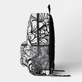 白黒ゼンフローラパターン(の模様が)あるスケッチ プリントバックパック (右)