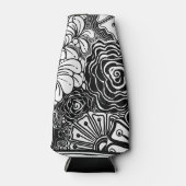 白黒ゼンフローラパターン（の模様が）あるスケッチ ボトルクーラー (正面)