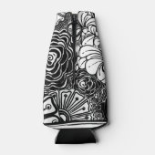 白黒ゼンフローラパターン（の模様が）あるスケッチ ボトルクーラー (裏面)