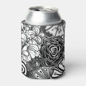 白黒ゼンフローラパターン(の模様が)あるスケッチ 缶クーラー (缶正面)